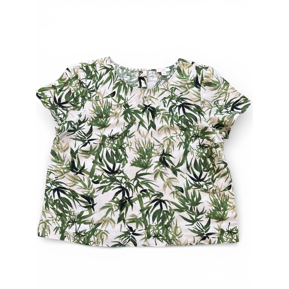 J Jill Linen Blend Bamboo‎ Print Button Back Top Women's Size M